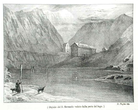 Ospizio del S. Bernardo veduto dalla parte del lago