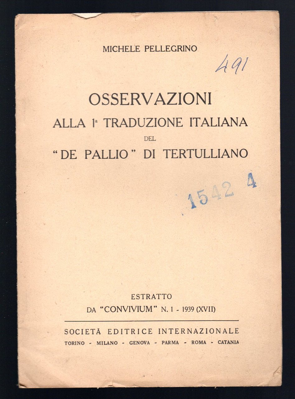 Osservazioni alla 1° traduzione italiana del "De Pallio" di Tertulliano