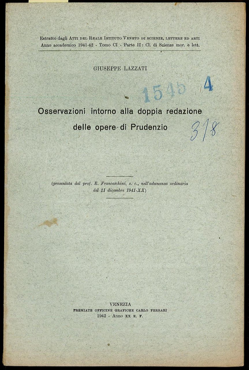 Osservazioni intorno alla doppia redazione delle opere di Prudenzio