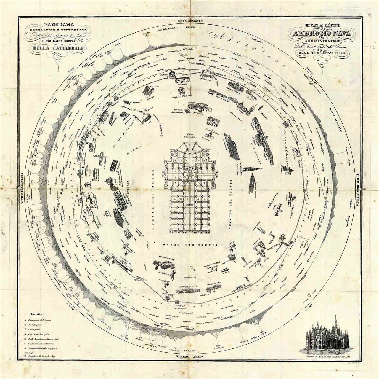 Panorama orografico e pittoresco della città e contorni di MIlano …