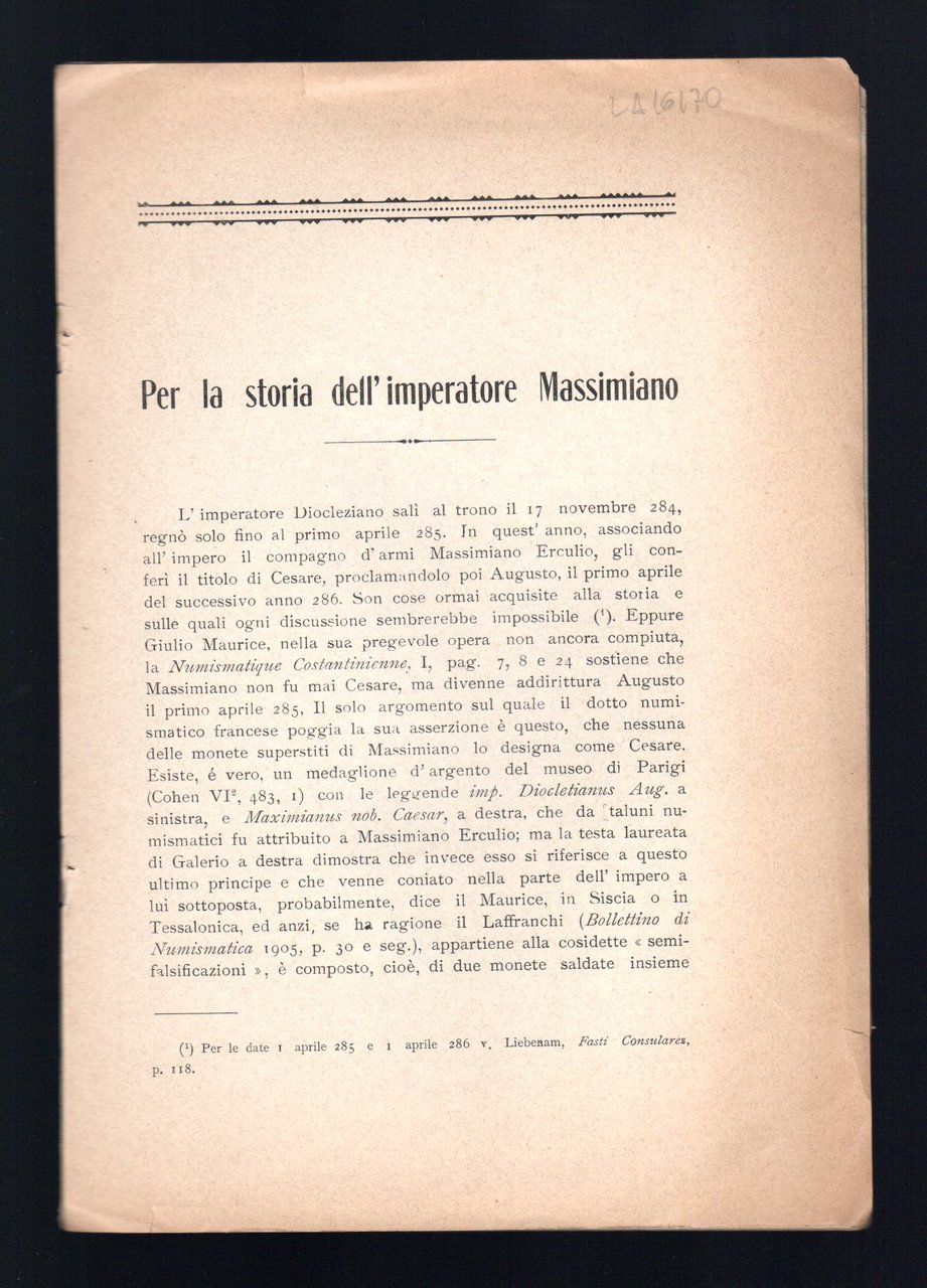 Per la storia dell'Imperatore Massimiano
