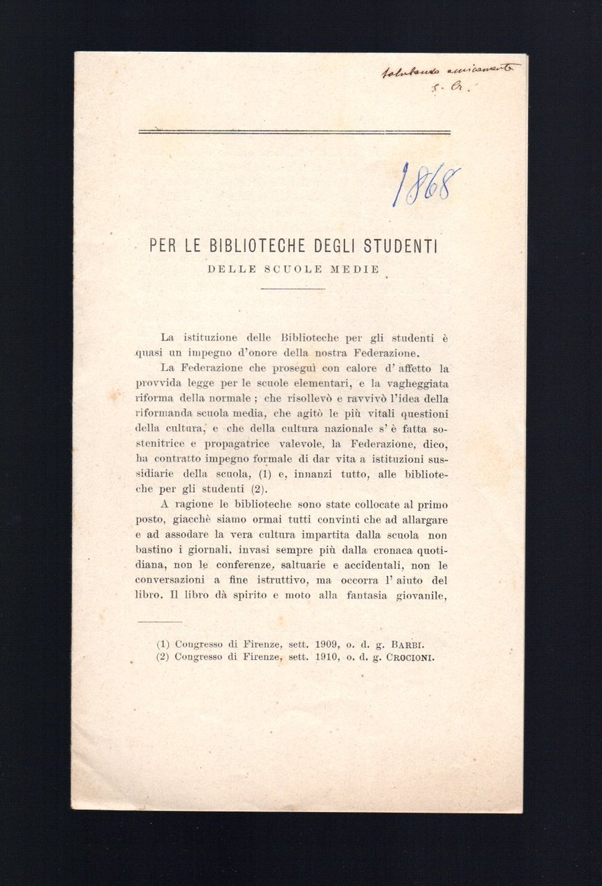 Per le biblioteche degli studenti delle scuole medie