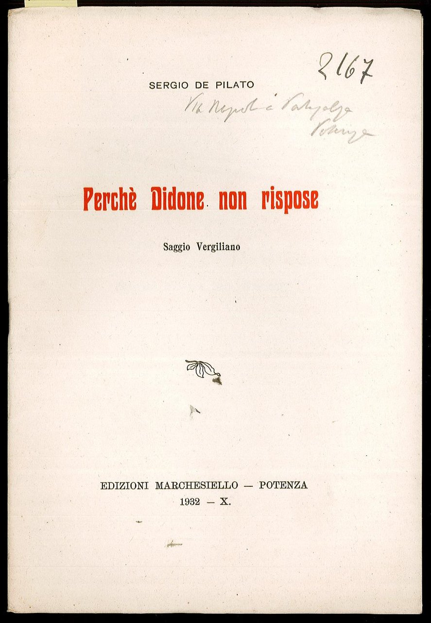 Perché Didone non rispose. Saggio Vergiliano
