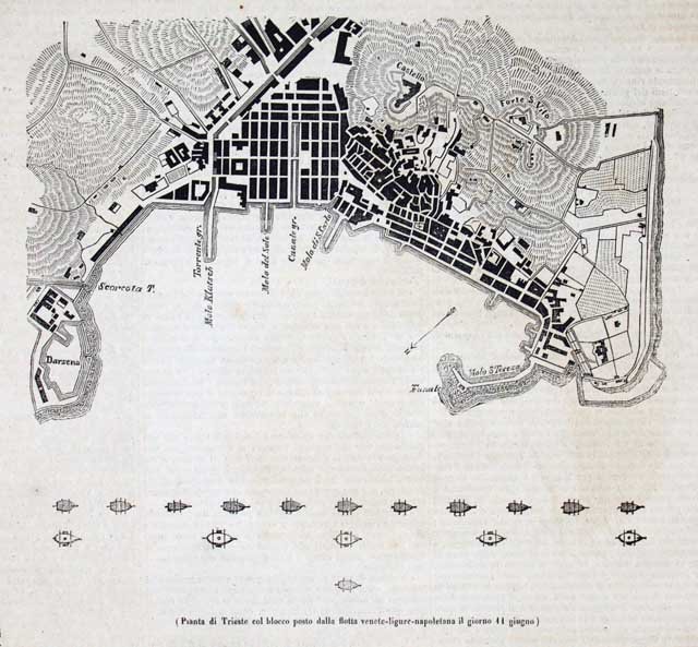 Pianta di Trieste col blocco posto dalla flotta veneto-ligure-napoletana il …