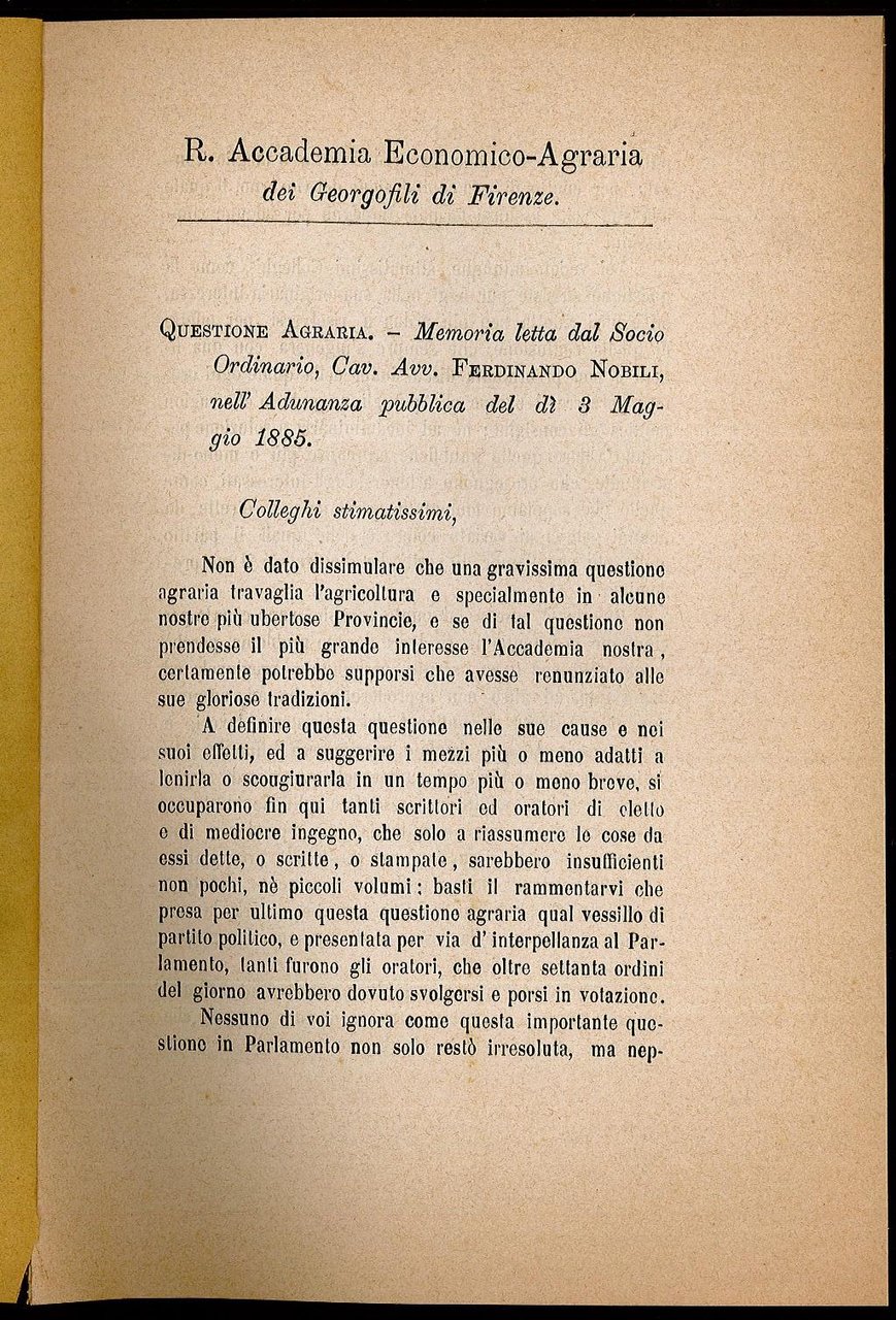 Questione Agraria, memoria letta dal Socio Ordinario Ferdinando Nobili.