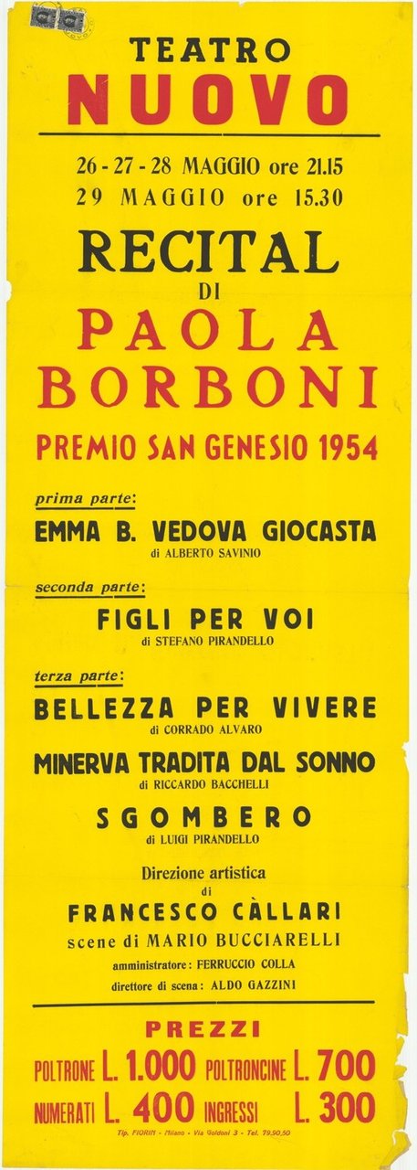 Recital di Paola Borboni premio San Genesio 1954