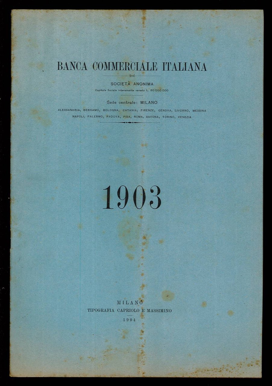 Relazione del Consiglio d'amministrazione anno 1903