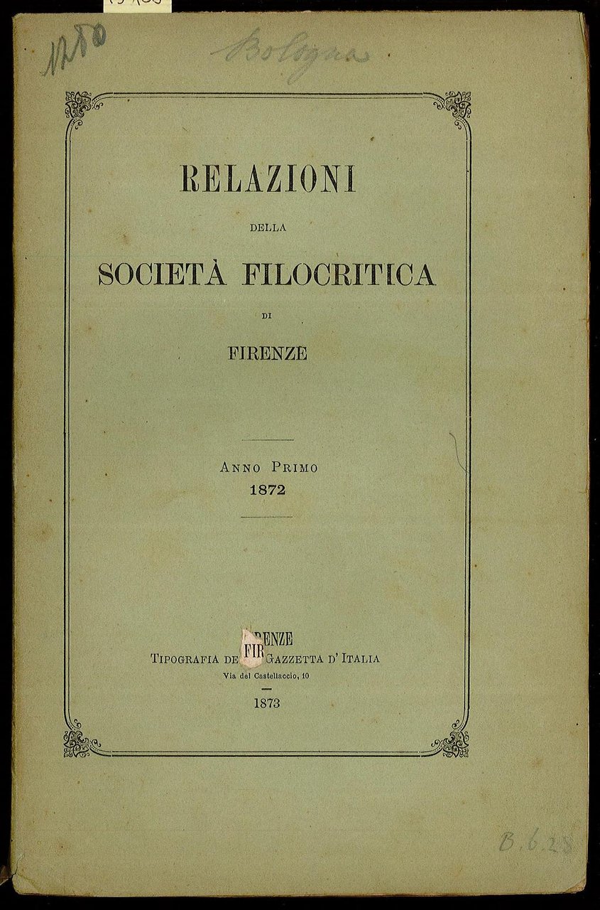 Relazioni della società Filocritica di Firenze
