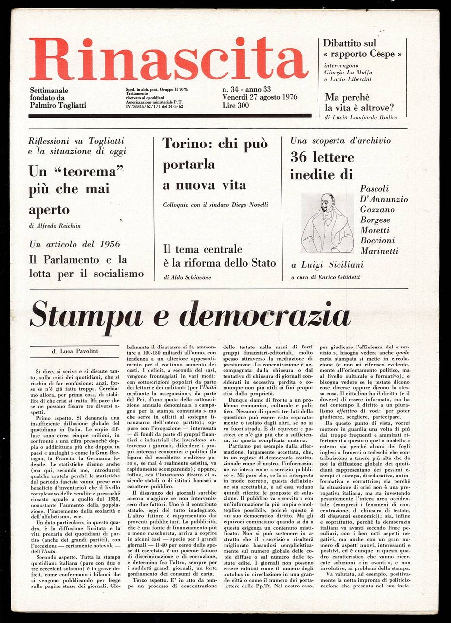 Rinascita Anno 33 n. 34 | Immagine principale
