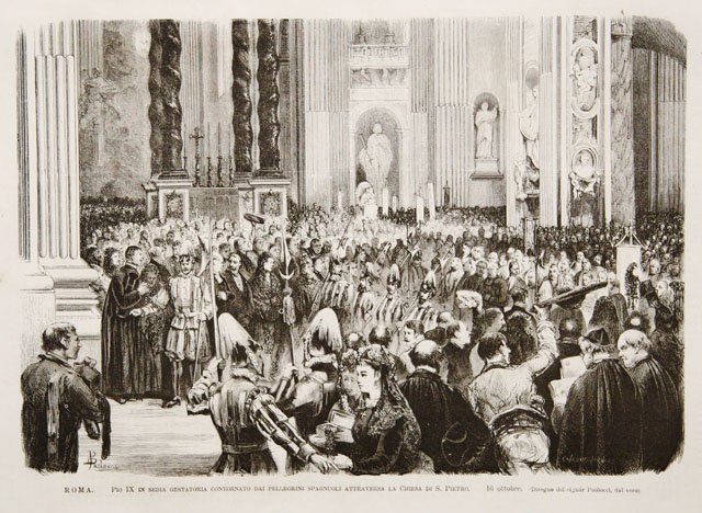 Roma.- Pio IX in sedia gestatoria contornato dai pellegrini spagnuoli …