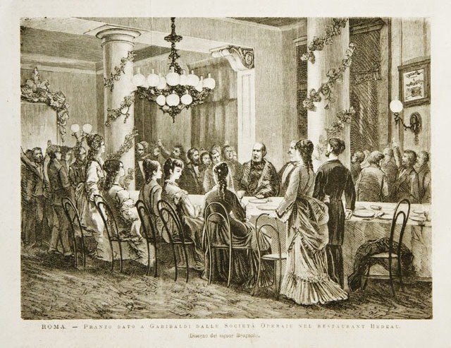 Roma.- Pranzo dato a Garibaldi dalle Società Operaie nel restaurant …