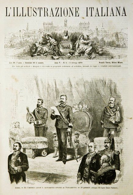 Roma.- Re Umberto legge il giuramento dinanzi al Parlamento.- 19 …