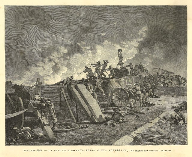 Roma nel 1849 - La batteria romana sulla cinta aureliana, …