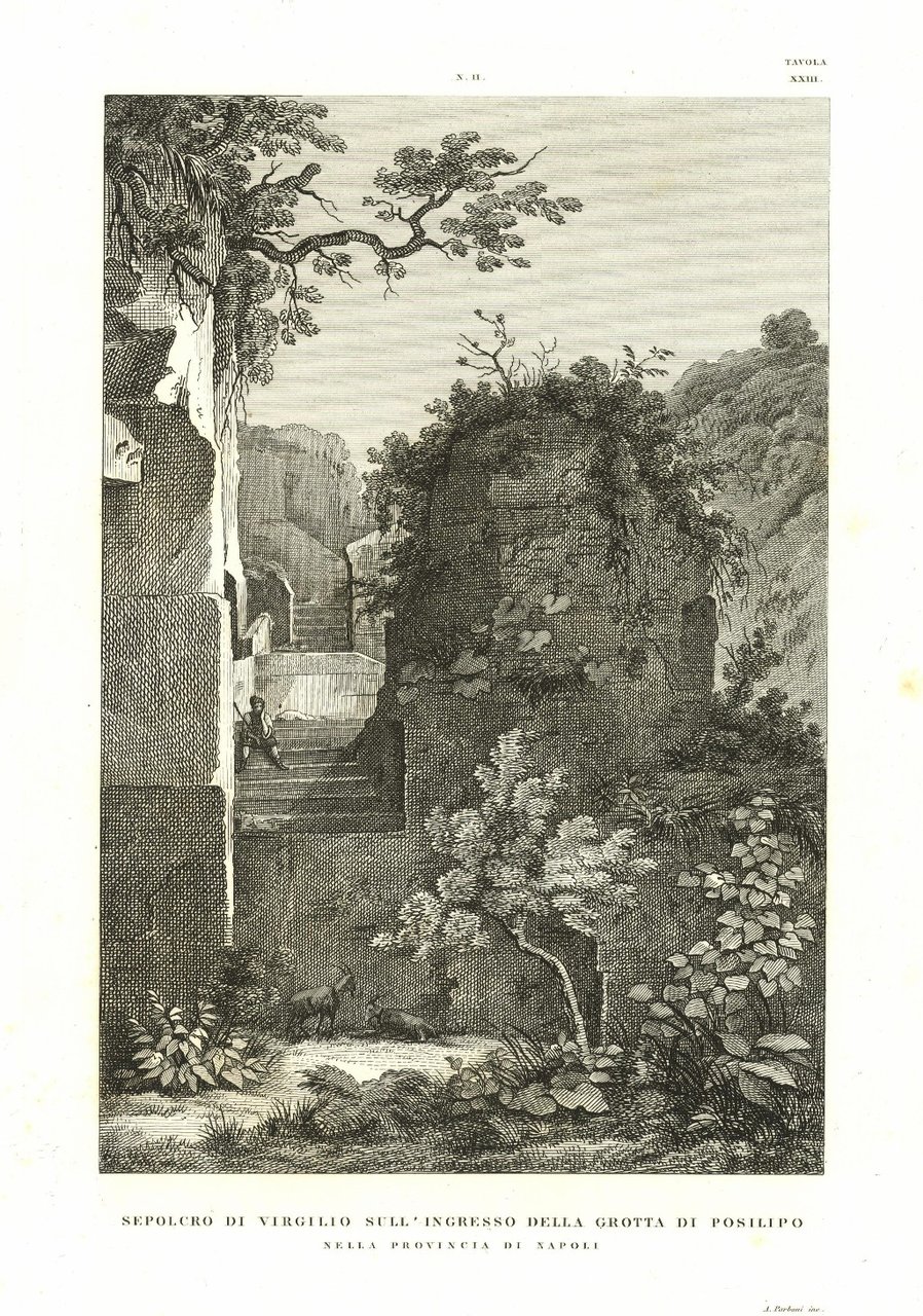 Sepolcro di Virgilio sull'ingresso della Grotta di Posillipo.
