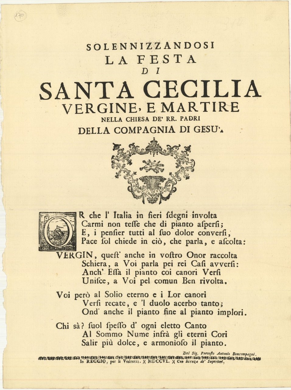 Solennizzandosi la festa di Santa Cecilia vergine, e martire nella …