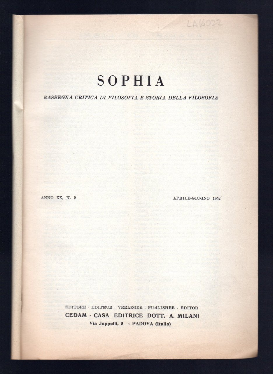 Sophia - Rivista internazionale di filosofia - Anno XX, n. …