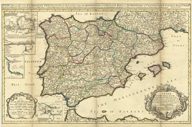 Spain divided into its severall kingdoms and principalities .