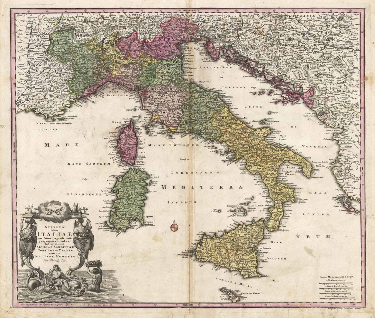 Statuum totius Italiae novissima repraesentatio geographica simul exsibens insulas Siciliae …