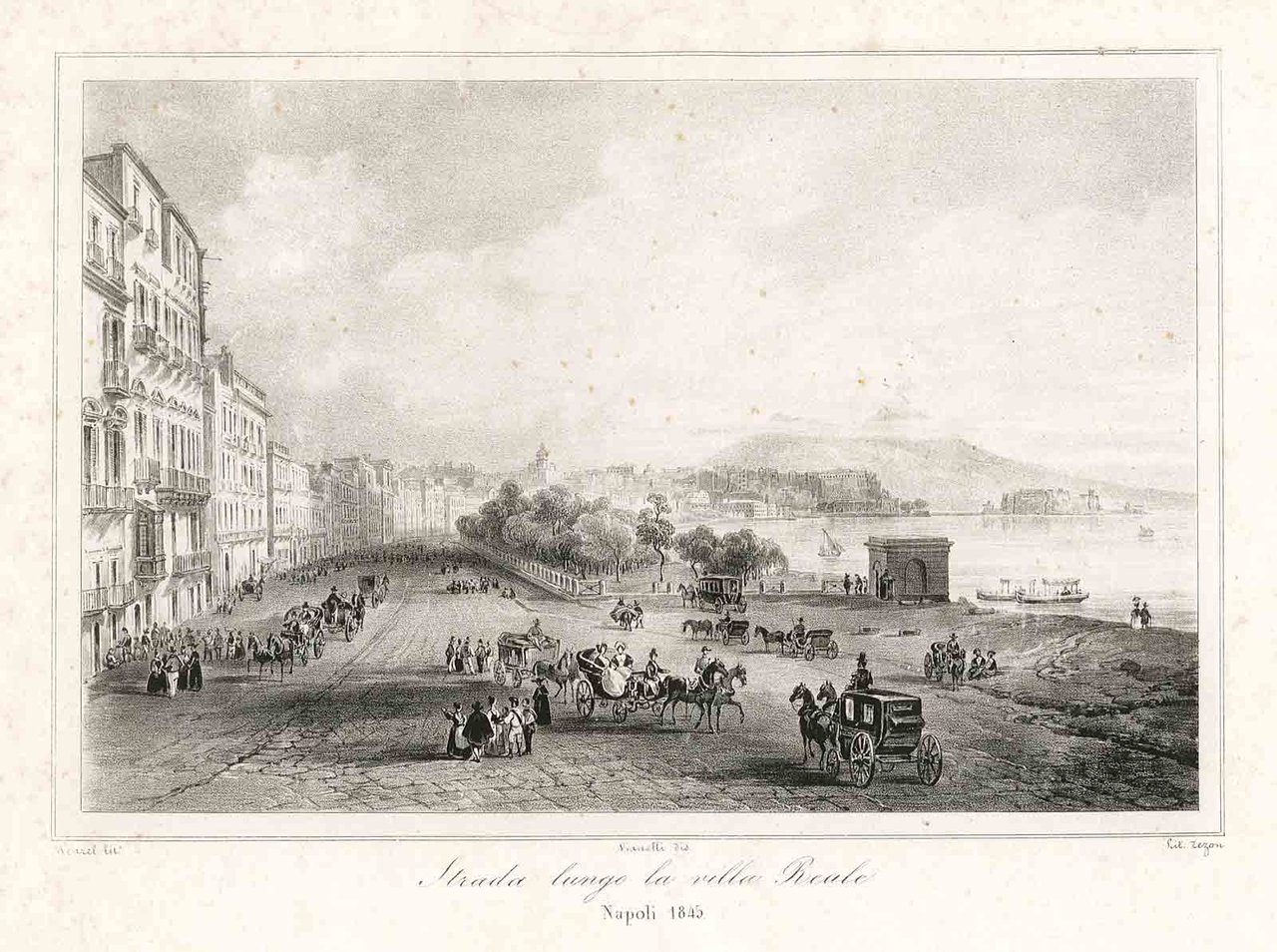 Strada lungo la villa Reale / Napoli 1845