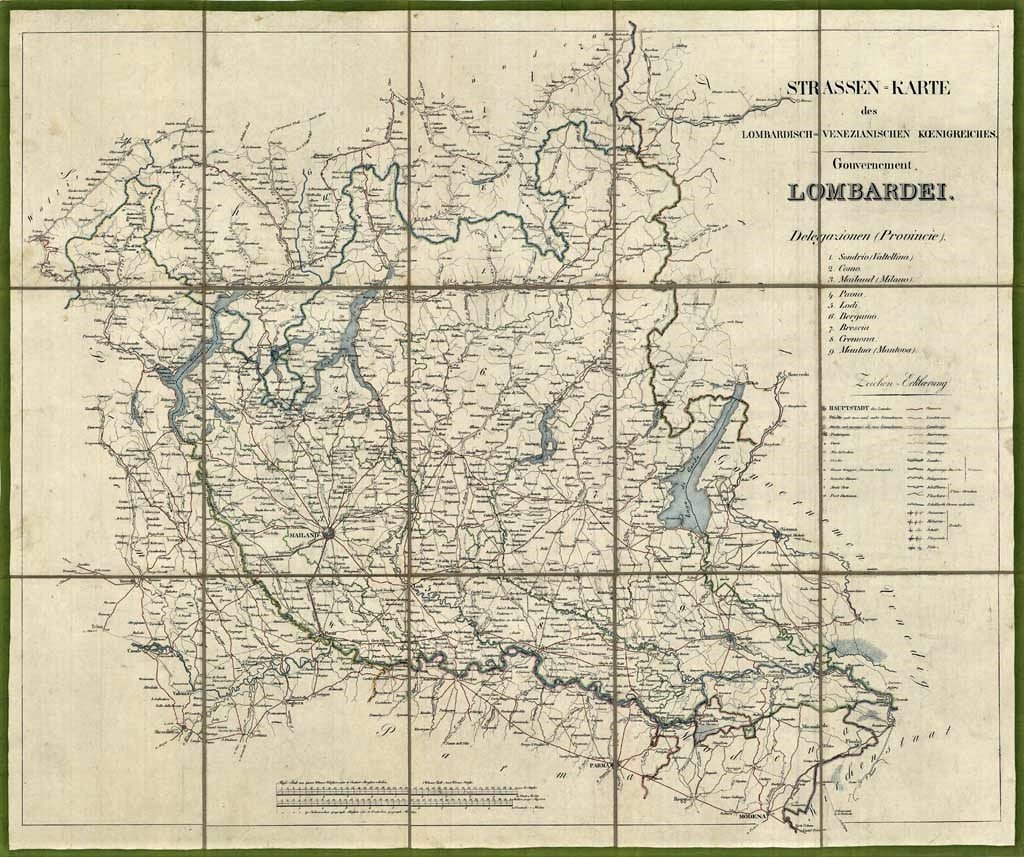 STRASSEN-KARTE DES LOMBARDISCH-VENEZIANISCHEN KOENIGREICHES. GOUVERNEMENT LOMBARDEI