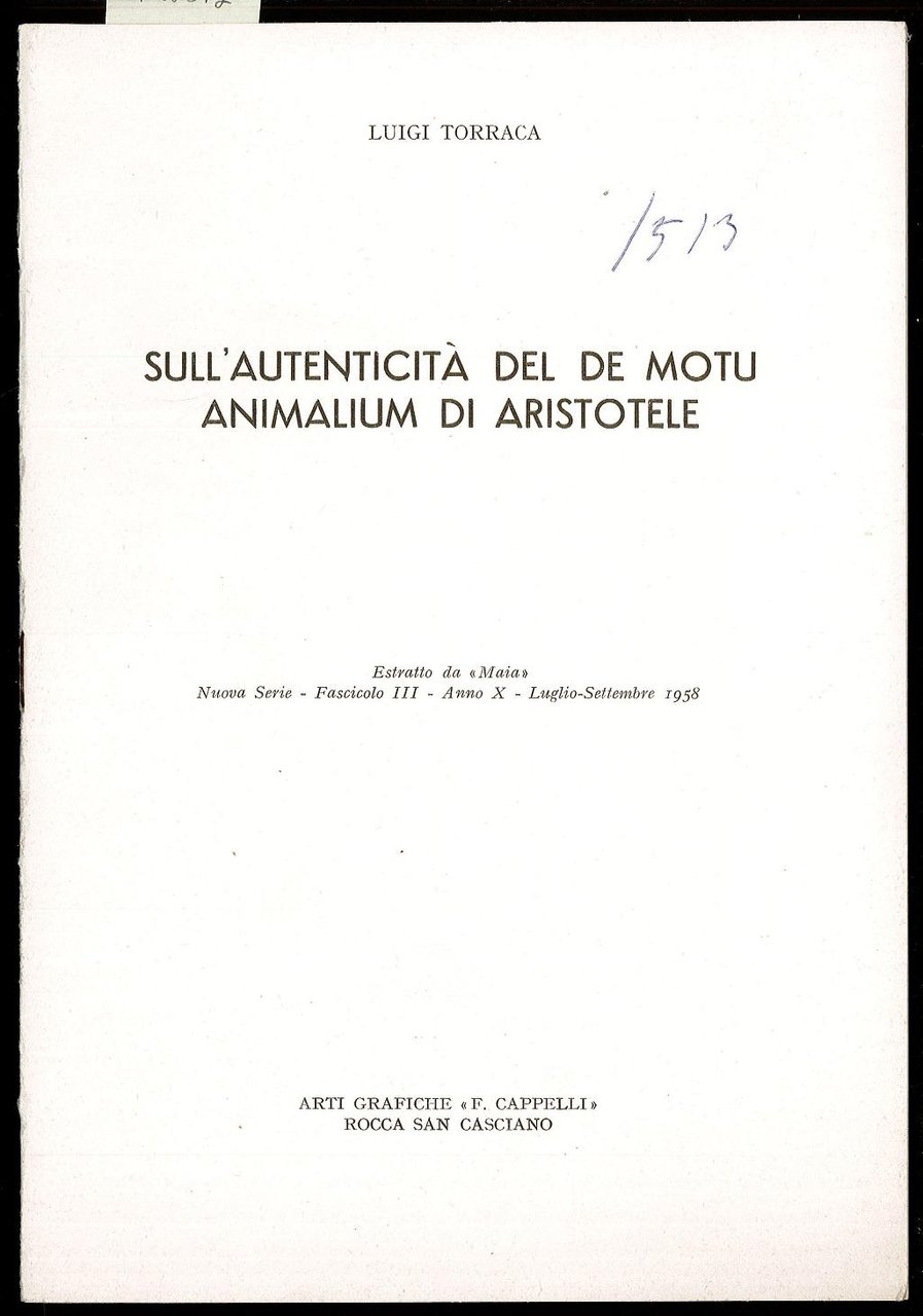 Sull’autenticità del de motu animalium di Aristotele