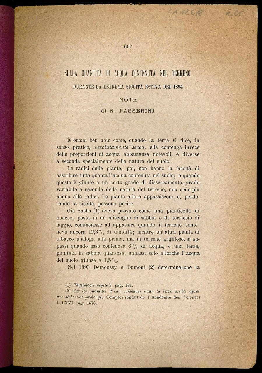 Sulla quantità di acqua contenuta nel terreno durante la estrema …