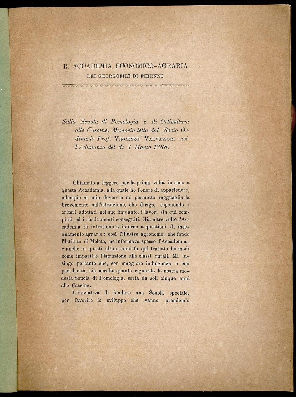 Sulla scuola di pomologia e di Orticoltura alle Cascine.