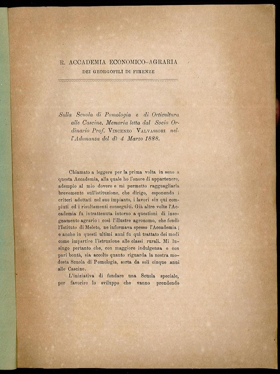 Sulla scuola di pomologia e di Orticoltura alle Cascine.