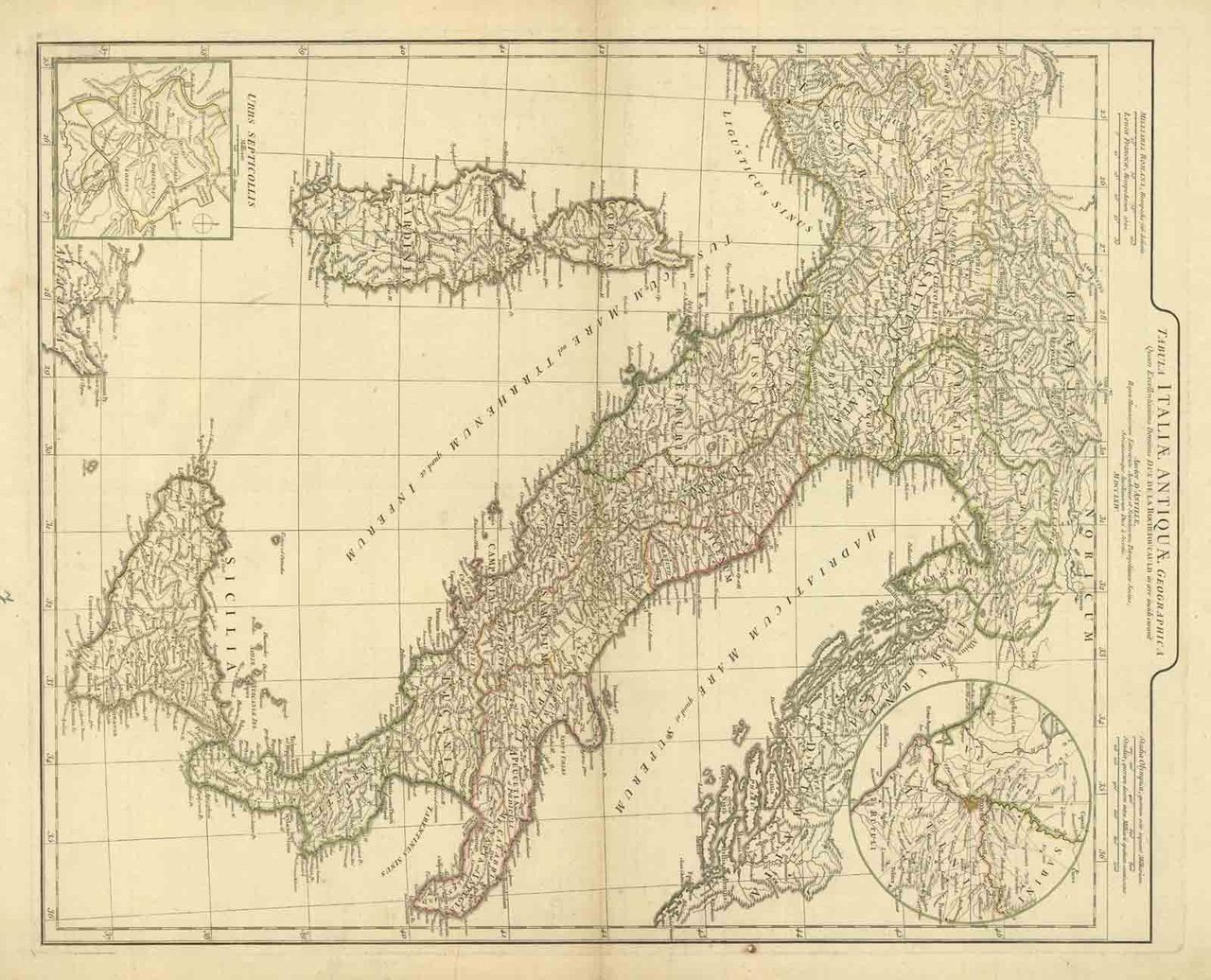 TABULA ITALIAE ANTIQUAE GEOGRAPHICA QUAM EXCELLENTISSIMUS DOMINUS DUX DE LA …