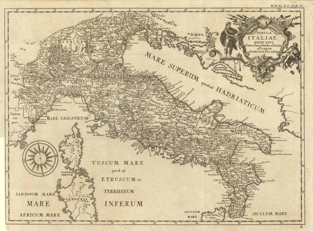 Tabula italiae madii aevi Graco Langobardigo Francisi accurante Societate Palatina