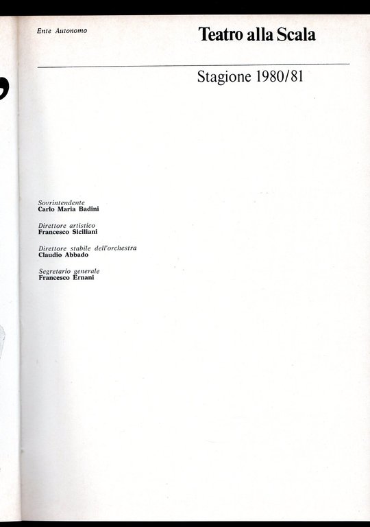 Teatro alla Scala. Stagione 1980/81