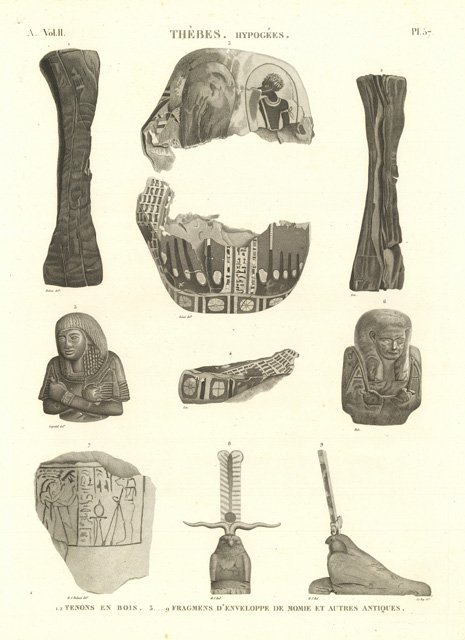 Thèbes. Hypogées - Tenons en bois - Fragmens d'enveloppe de …