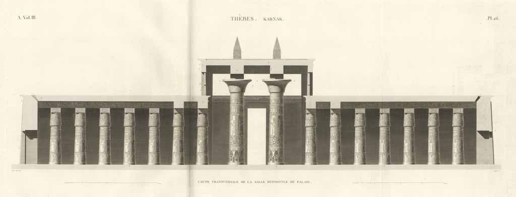 Thèbes. Karnak - Coupe transversale de la salle hypostyle du …