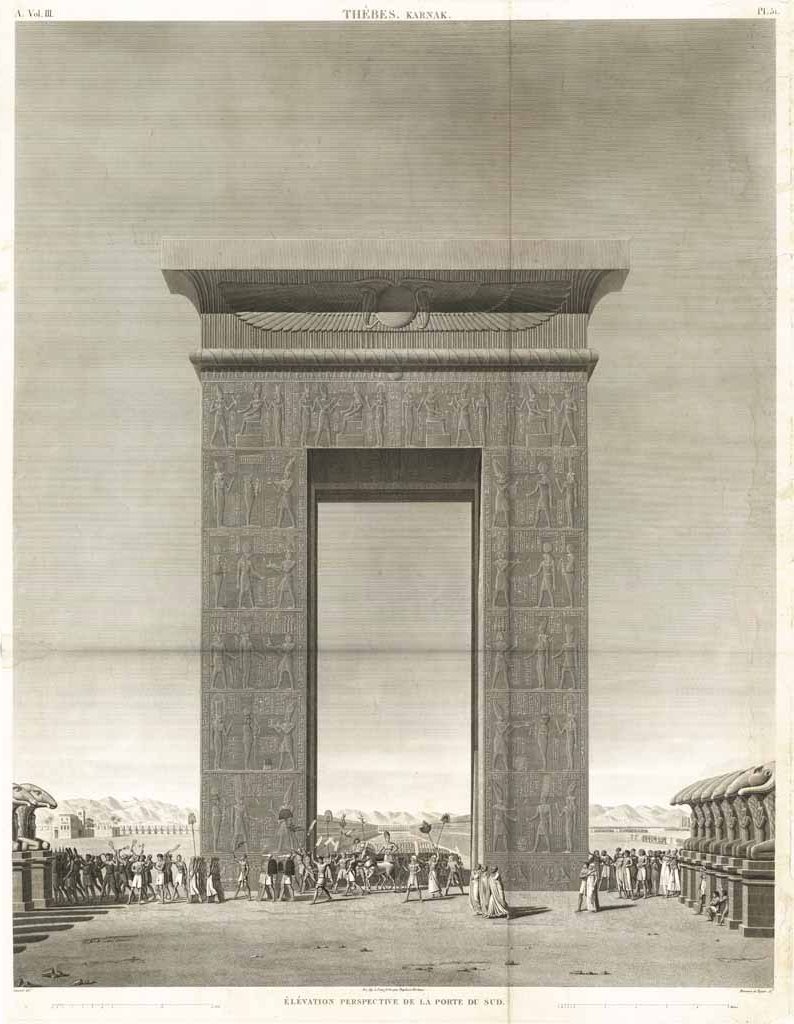 Thèbes. Karnak - Elévation perspective de la porte du sud.