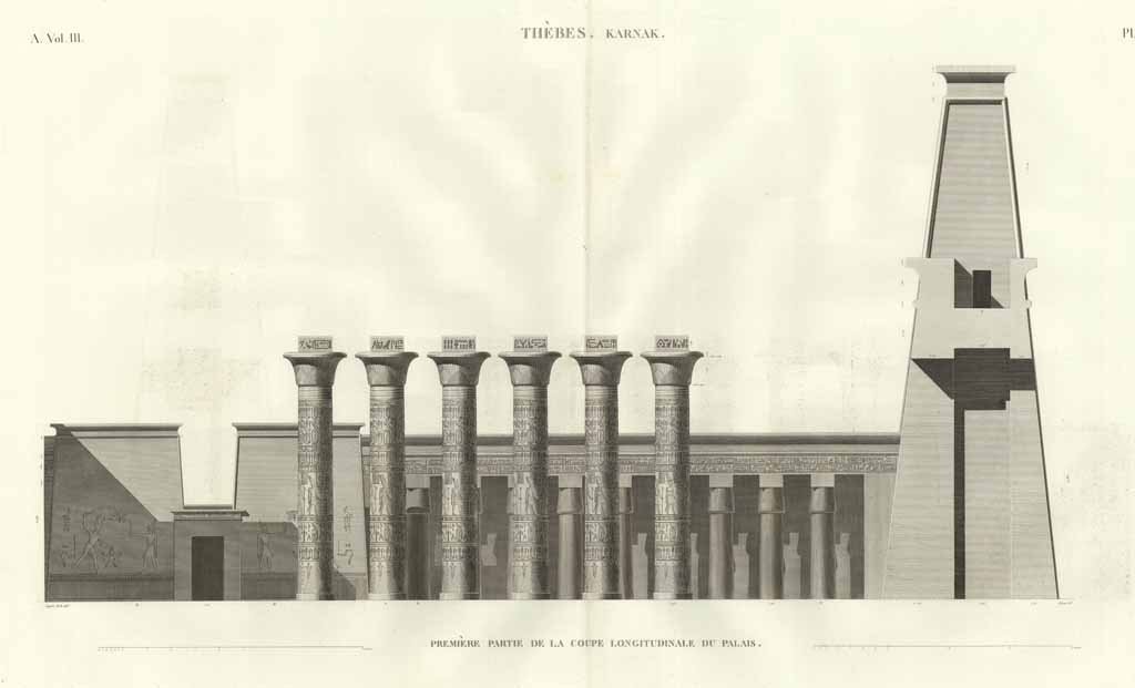 Thèbes. Karnak - Prèmiere partie de la coupe longitudinale du …
