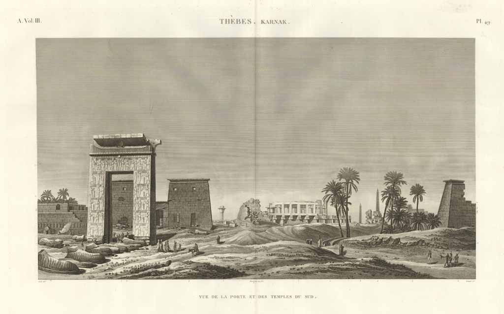 Thèbes. Karnak - Vue de la porte et des temples …