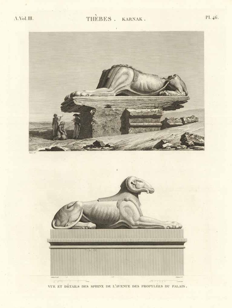 Thèbes. Karnak - Vue et détails des sphinx de l'avenue …