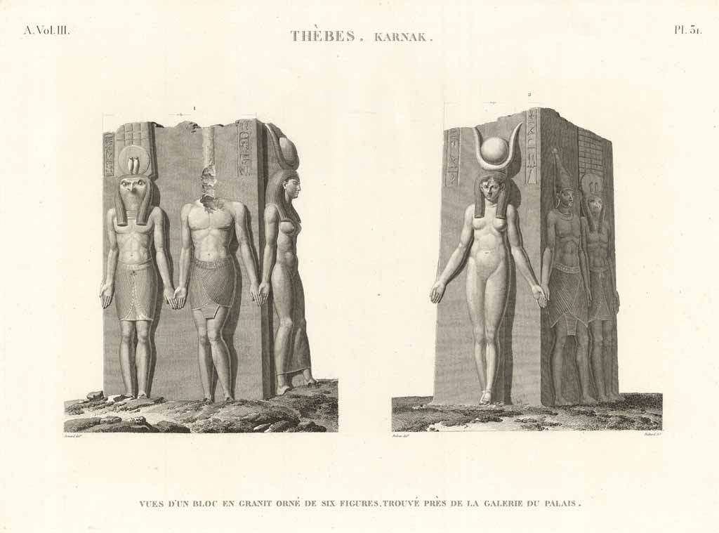 Thèbes. Karnak - Vues d'un bloc en granit orné de …