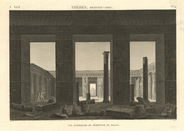 Thèbes. Medynet-Abou - Vue intérieure du péristyle du palais