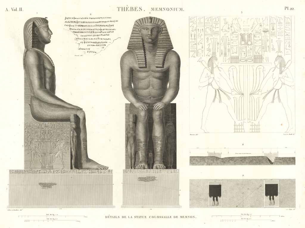 Thèbes. Memnonium - Détails de la statue colossalle de Memnon