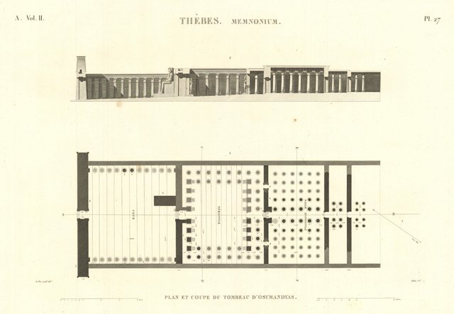 Thèbes. Memnonium - Plan et coupe du tombeau d'Osymandyas
