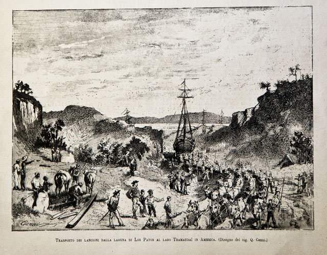 Trasporto dei lancioni dalla laguna di Los Patos al Lago …