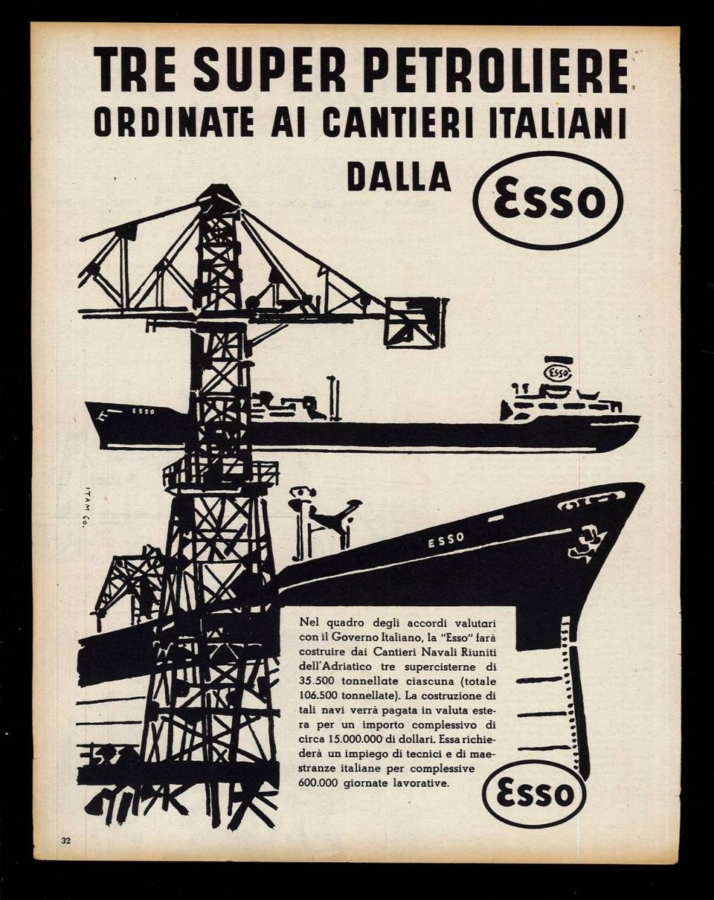 Tre super petroliere ordinate ai cantieri italiani dalla Esso