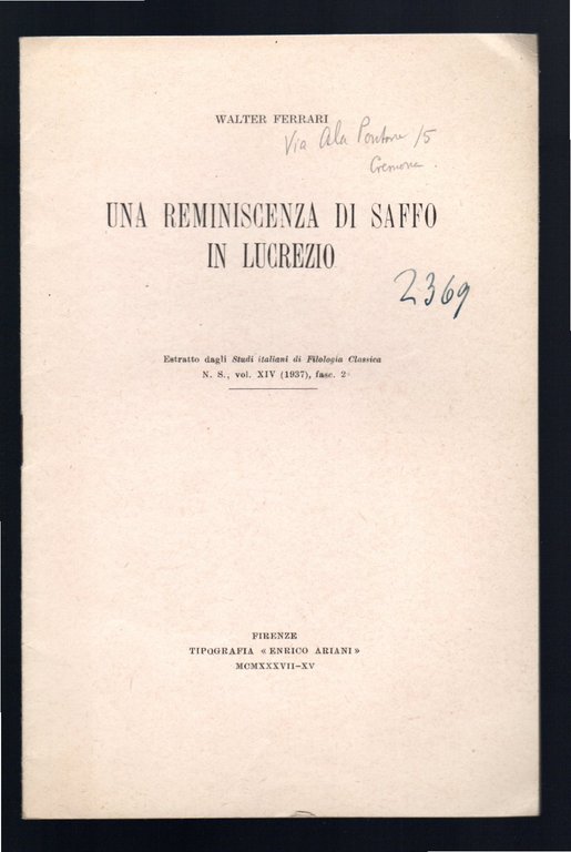 Una reminiscenza di Saffo in Lucrezio