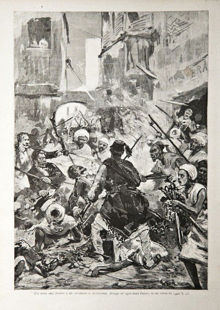 Una scena dell’incendio e del saccheggio di Alessandria