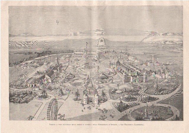 Veduta a volo d’uccello degli edifici e giardini della Esposizione …