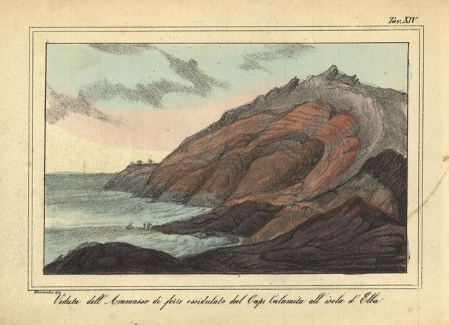 Veduta dell'Ammasso di ferro ossidulato dal Capo Calamita all'isola d'Elba