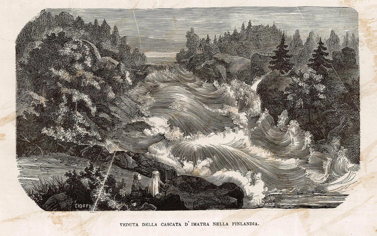 Veduta della Cascata d'Imatra nella Finlandia