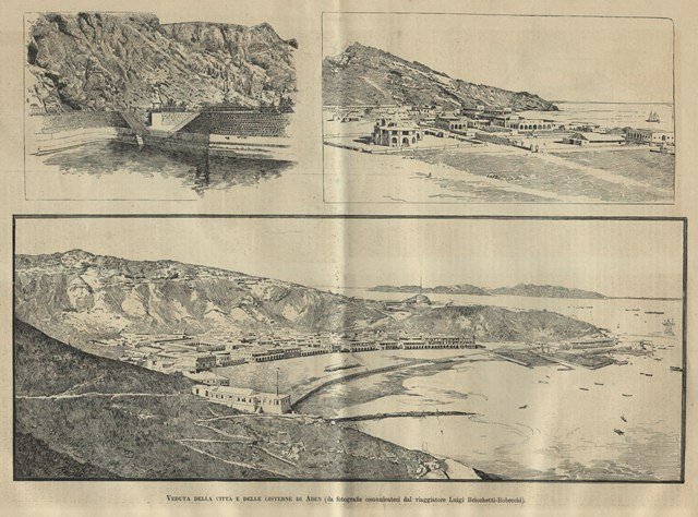 Veduta della città e delle cisterne di Aden