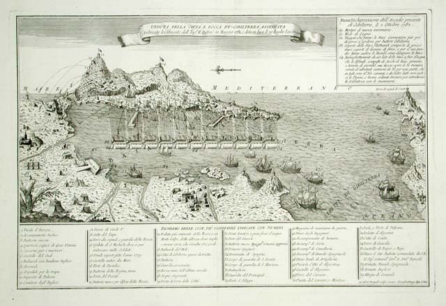 Veduta della città, e Rocca di Gibilterra assediata .
